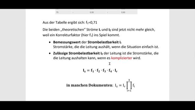 Leitungsquerschnitt ( Teil 3 ) bei erhöhter Umgebungstemperatur f1 / Bemessung Kabel und Leitungen