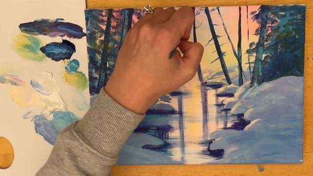 How To Paint WINTER REFLECTIONS  acrylic painting tutorial