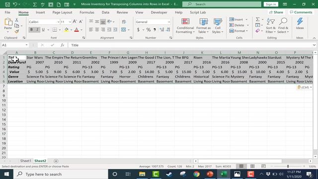 Transposing Columns into Rows in Excel
