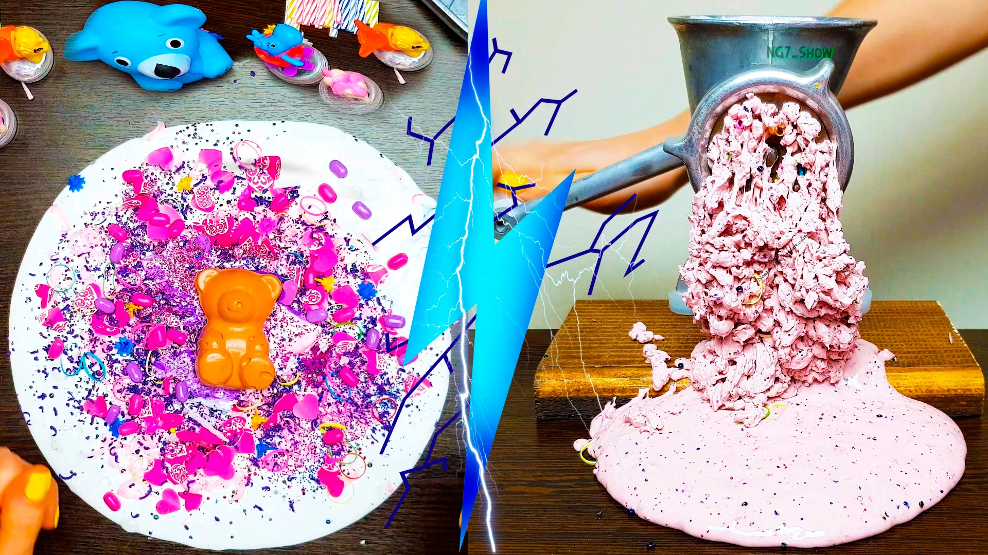 DIY Слайм Антистресс / Розовый против Голубого Белый Слайм Pink vs Blue into White Slime