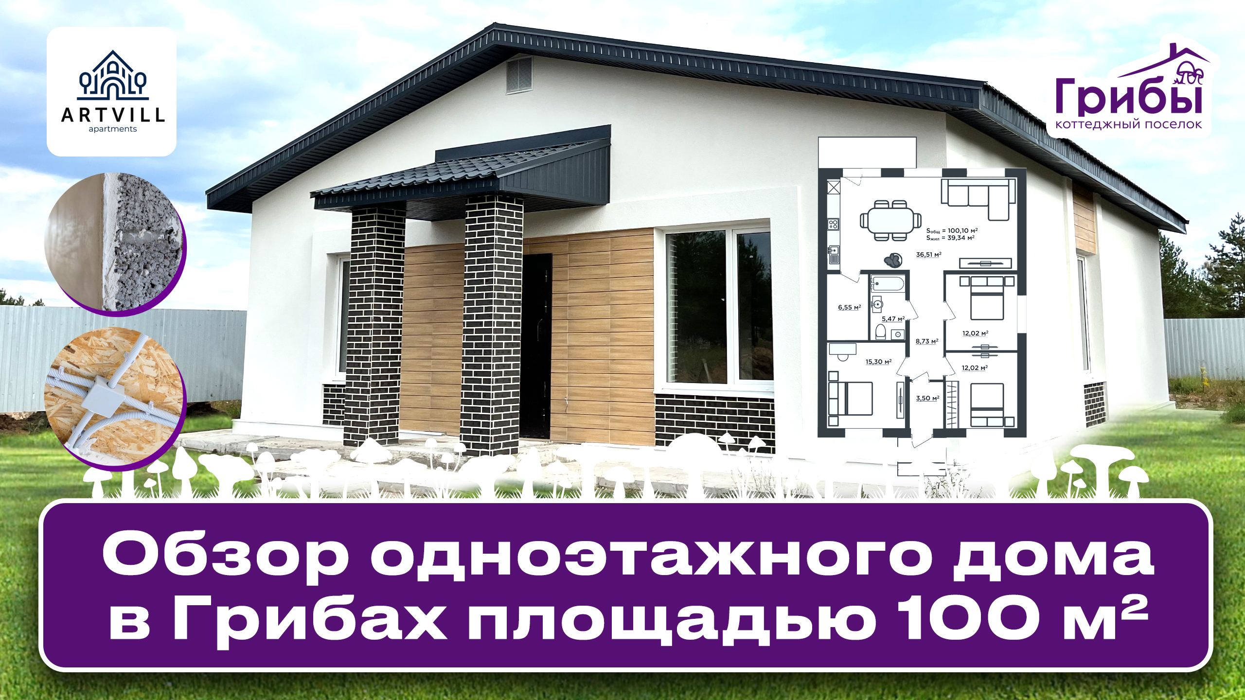 Обзор дома 100 кв.м 1  этаж в поселке Грибы Самарской области