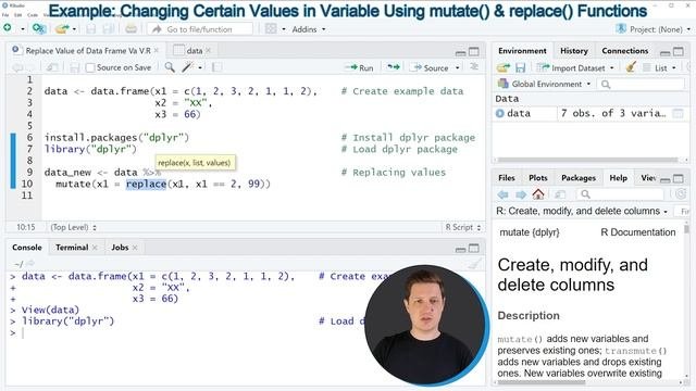 Replace Value of Data Frame Variable Using dplyr Package in R Example  mutate  replace Function