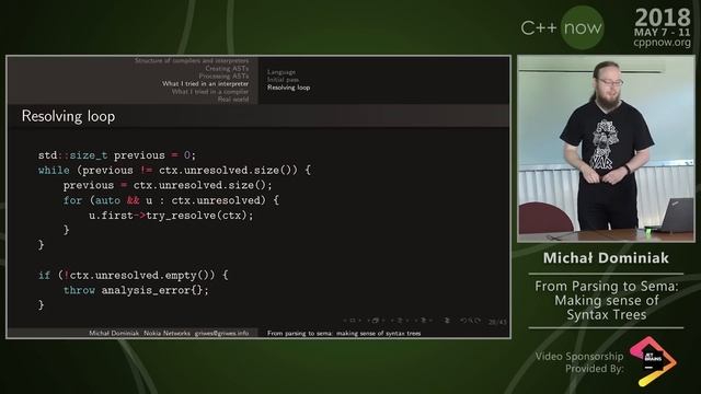 C++Now 2018: Michał Dominiak “From Parsing to sema: Making Sense of Syntax Trees”