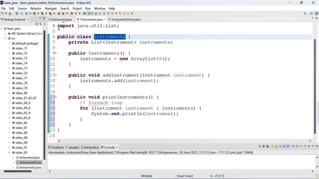 Java 92: Print the content of an ArrayList using the foreach (enhanced for loop)
