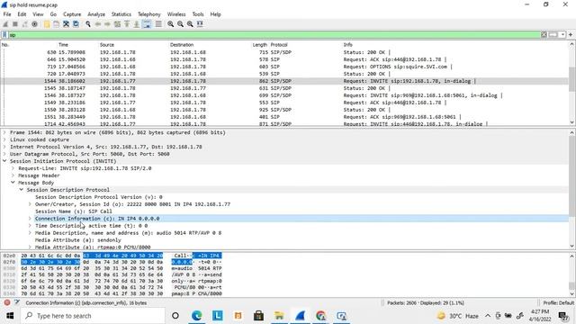 SIP VOIP HOLD RESUME Flow with ethereal trace. All header SDP discussed with attribute changes.