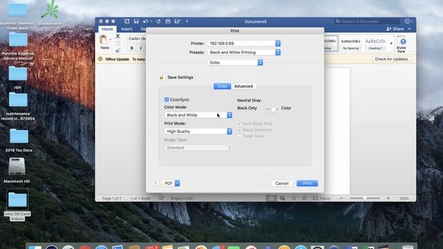How to default Sharp MFP to print black and white on Mac computers