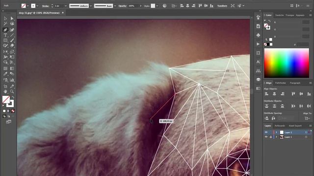 Low poly dog from triangles.