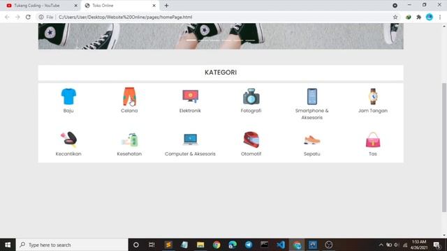 Membuat Website Toko Online Menggunakan Bootstrap 5 #6. Homepage [2/3] Kategori & Tampilan Produk