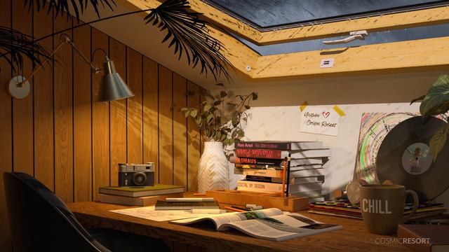 Cozy Study Desk at the Attic Space with Roof Window   Relaxing Gentle Rain Sounds