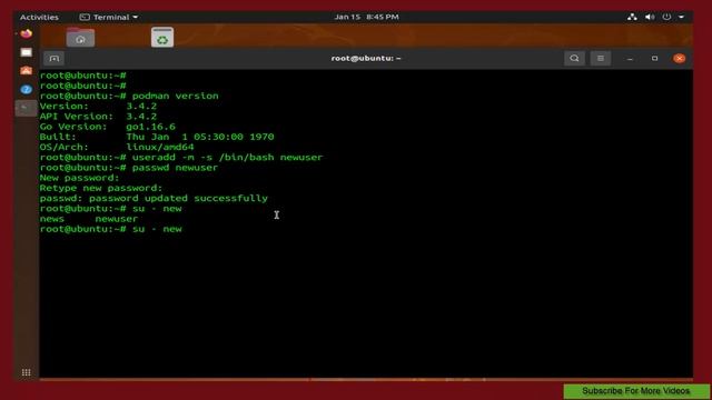 Podman- Creating New User and Run Hello-world Container