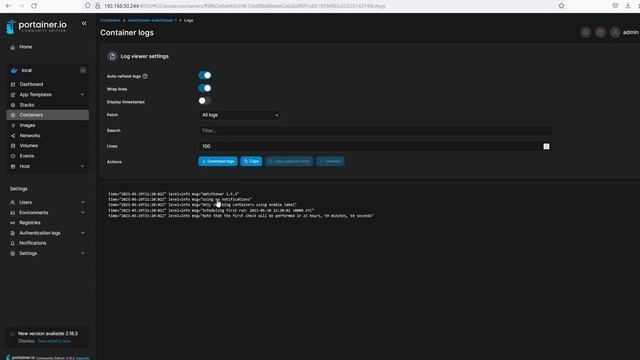 Update your containers easily.  Install Watchtower using Portainer.