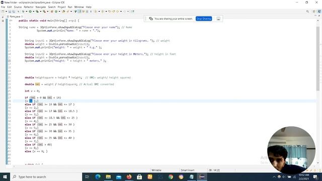 BMI calculated using JOptionPane and Switch Case in Java. AYBU assignment.