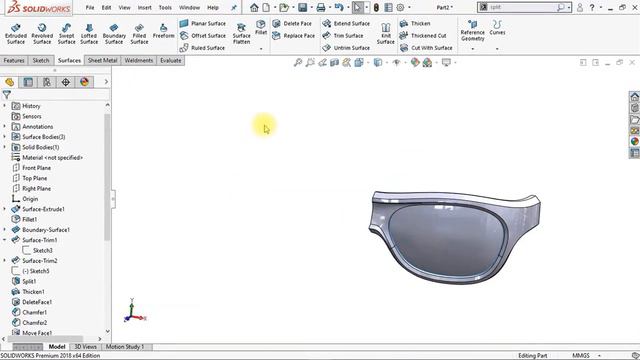 SOLIDWORKS полное моделирование спортивных очков.