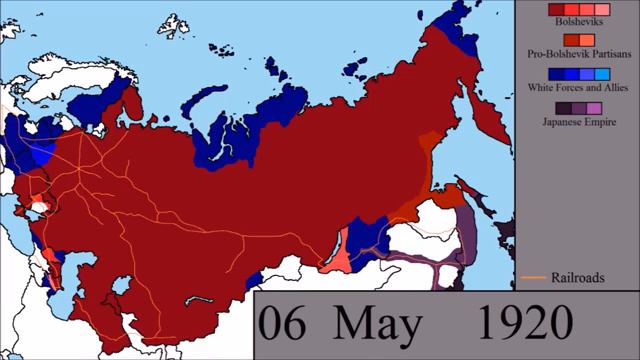 Анимированная карта гражданской войны в России (красные против белых)