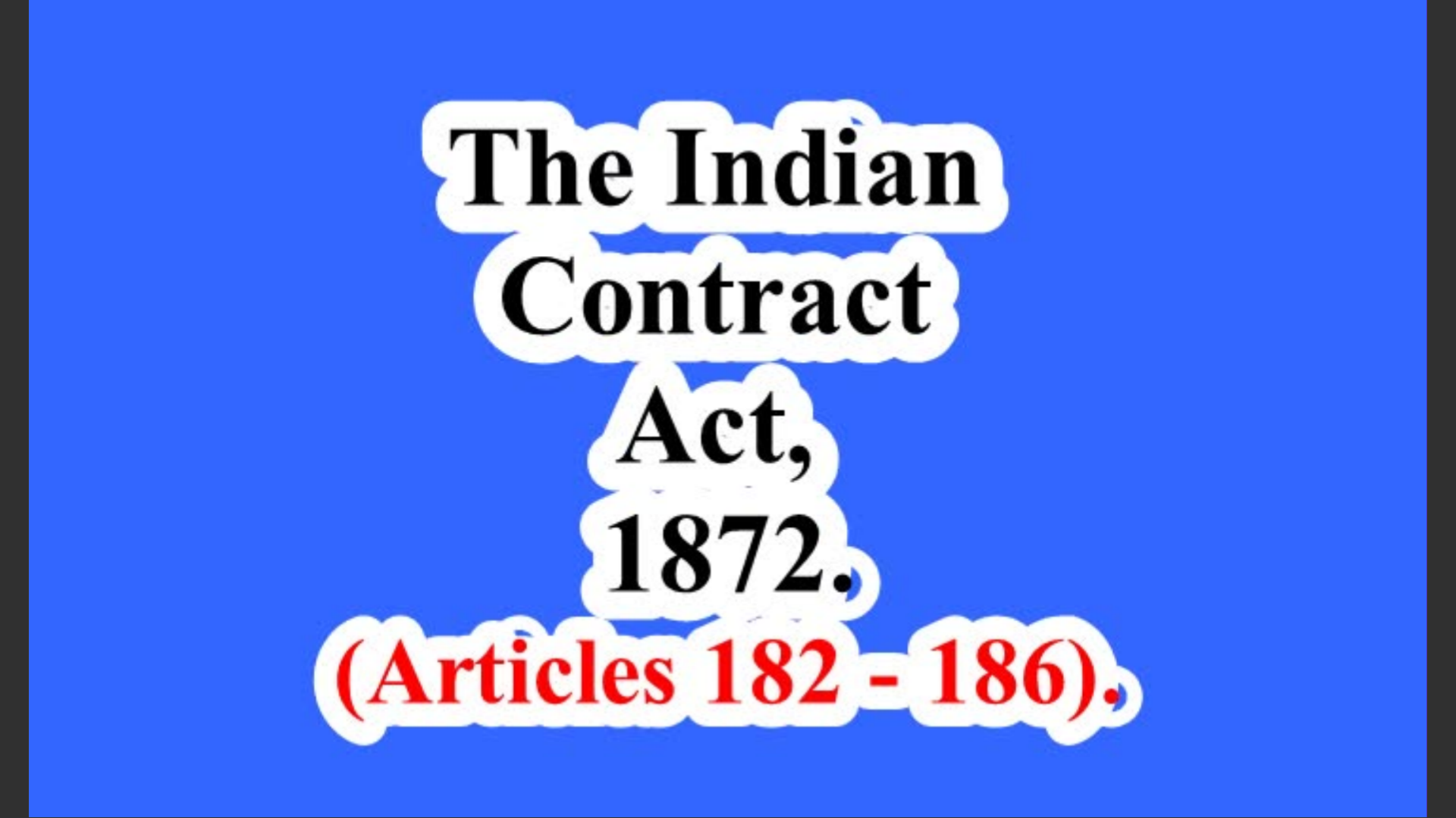 The Indian Contract Act, 1872. (Articles 182 – 186).