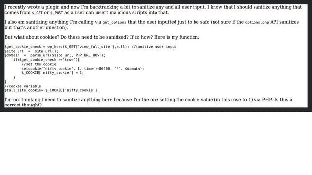 Wordpress: Do Cookies Need to be Sanatized Before Being Saved?