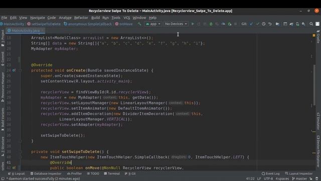 ANDROID - RECYCLERVIEW SWIPE DELETE ITEM TUTORIAL IN JAVA