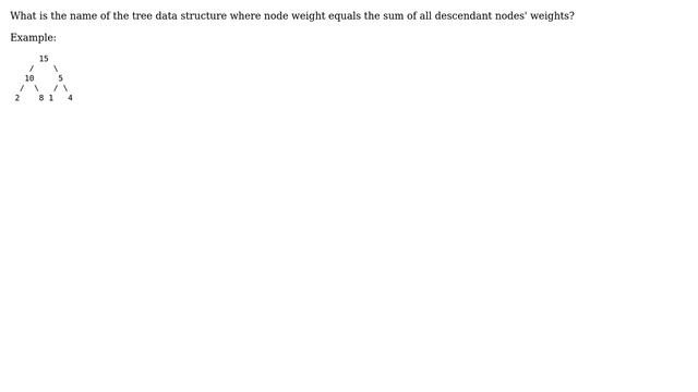 What is the name of the tree data structure where node weight equals the sum of all descendant...