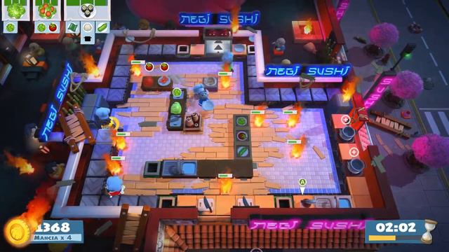 Overcooked 2. Story 1-6 | 4 players online coop 4 stars | Score: 2964