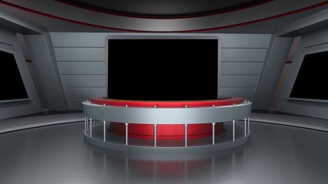 Красный Стол. Футаж Студии для презентации с тремя черными экранами.