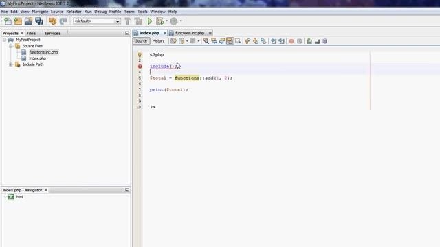 NetBeans PHP Tutorial - Functions methods includes and classes 5