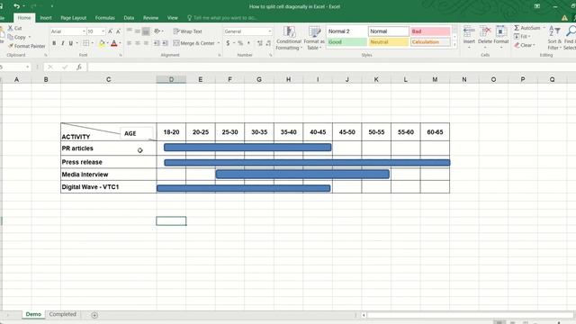 How to split cell diagonally in Excel (diagonal split)