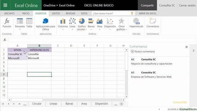 23 Comentarios e Hipervinculos en Excel Online