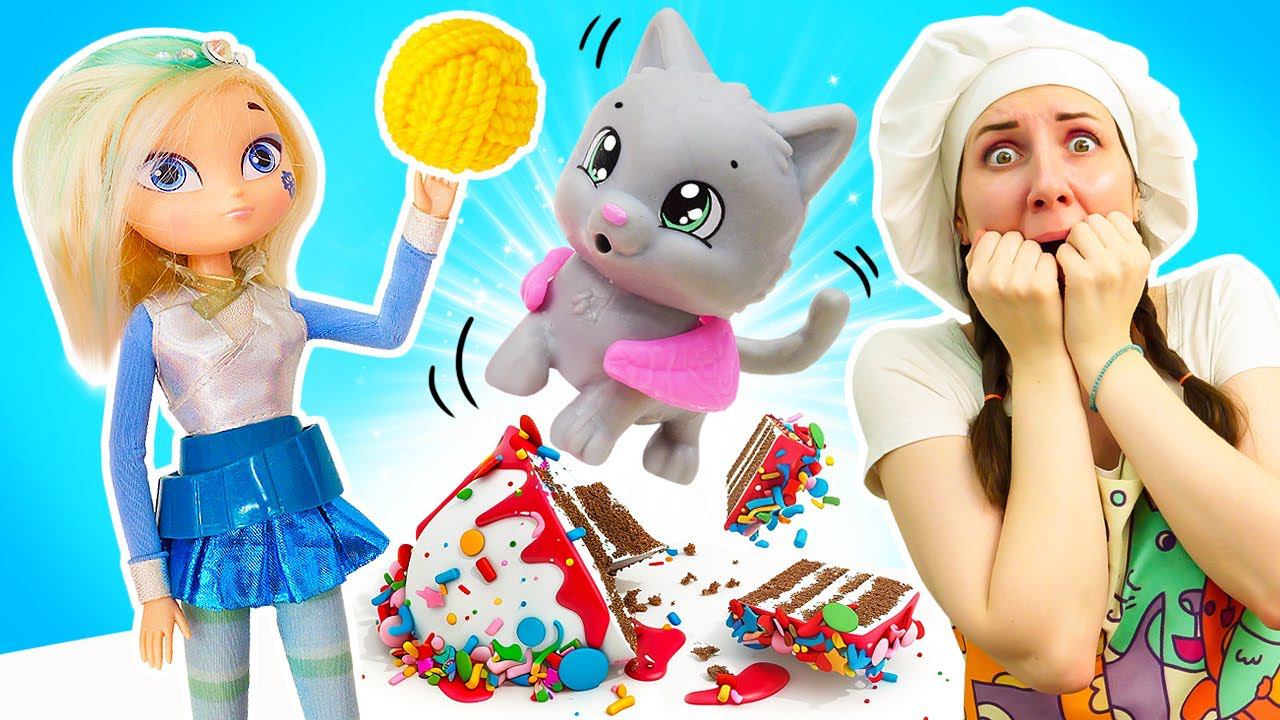 Кафе Барби – Котенок перевернул торт! Игры в куклы Барби и Сказочный Патруль для девочек