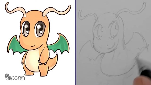 Cómo dibujar a Dragonite Chibi Pokemon