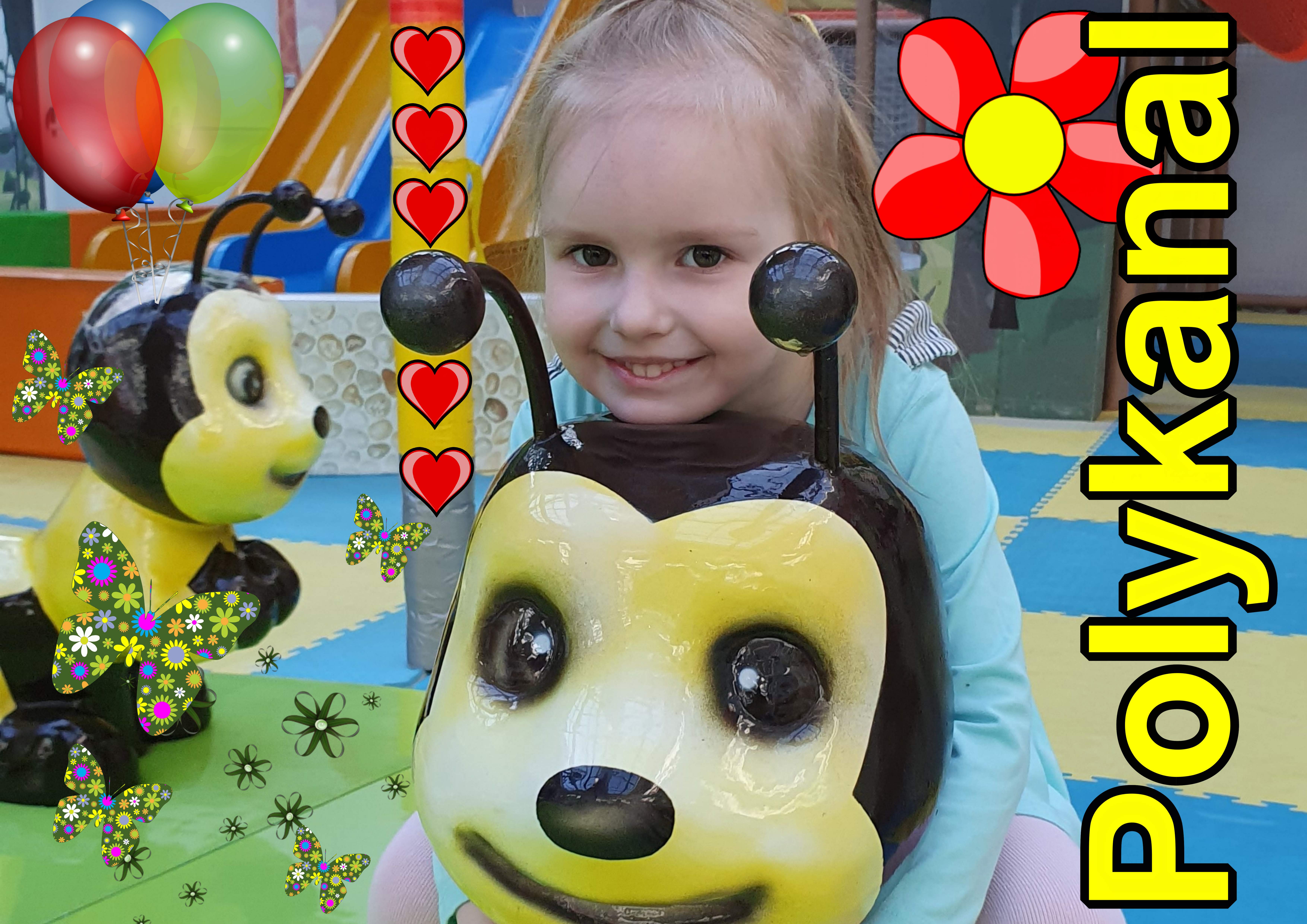 Девочка прокатилась на огромной пчеле. The girl rode a huge bee