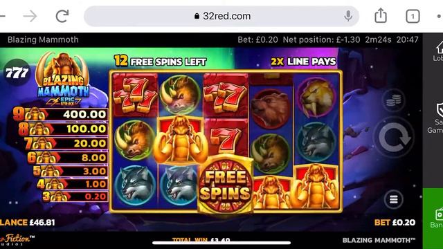BLAZING MAMMOTH 10 FREE SPINS X2