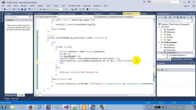 How to reads an array data from a DataBlock of The Siemens S7 PLC Using Visual C