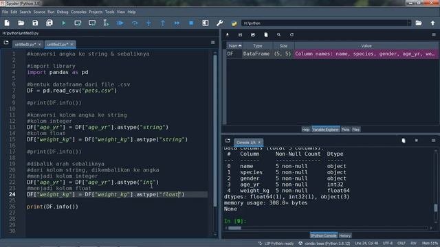Pemrograman Python - Library Pandas - Ganti Type Data Kolom
