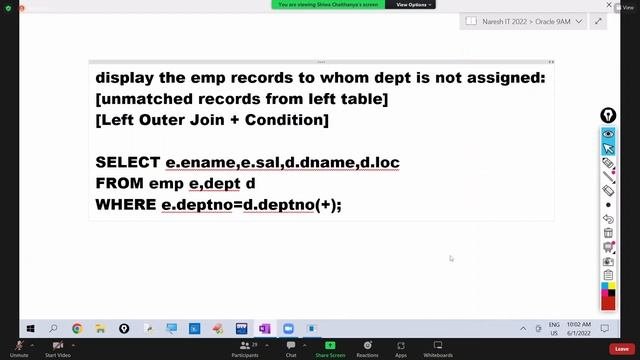 Oracle Lecture 30  01June2022 On Outer Join In Oracle SQL Table Joins Smart Java Developer
