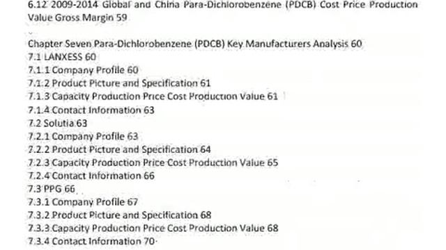 Global And China Para DichlorobenzenePDCB Industry 2014 Market Trend Size Share Growth Research Rep