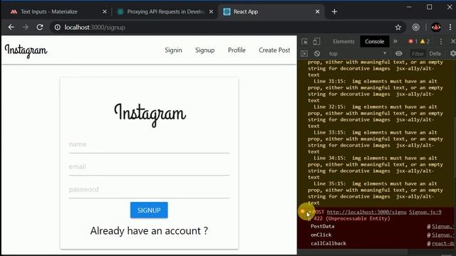 19 Working on user signup by posting data  MERN stack tutorial  Instagram clone
