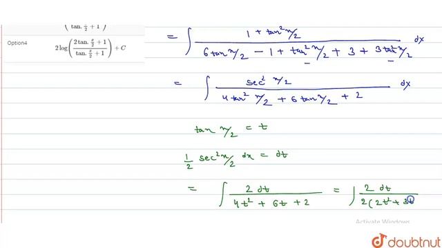 The value of `int(1)/(3 sin x -cos x +3)dx` is equal to