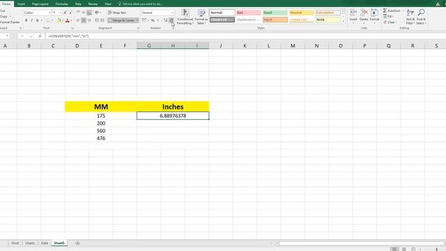Convert MM to Inches in Excel using a Simple Formula