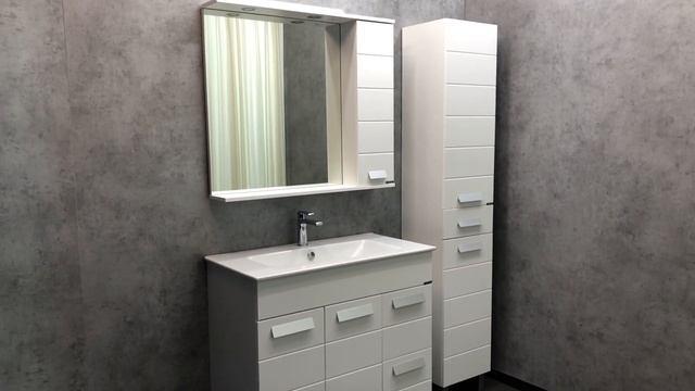 Зеркало со шкафом Comforty Модена М-90 00-00001641 с подсветкой Белое матовое