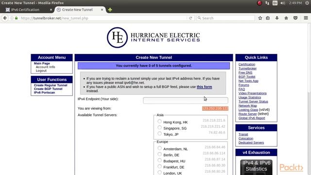 Linux Networking Solutions - Part 1 : Setting Up an IPv6 Tunnel Via Hurricane Elect | packtpub.com