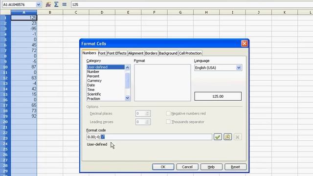Hide Zero Values in Excel or Openoffice using user defined formats