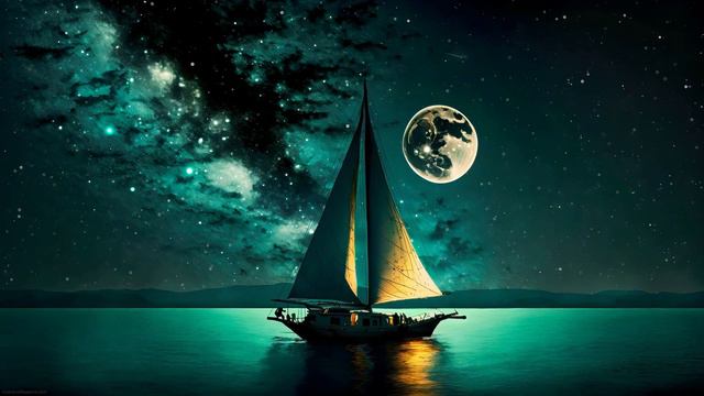 Одинокий Парус и Полная Луна | A Lone Sailboat and a Full Moon - Живые Обои