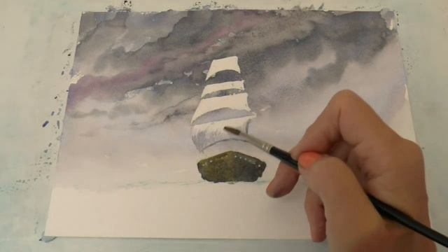 Парусник.Как переносить фото на бумагу. Акварель.Sailing Ship In Watercolour