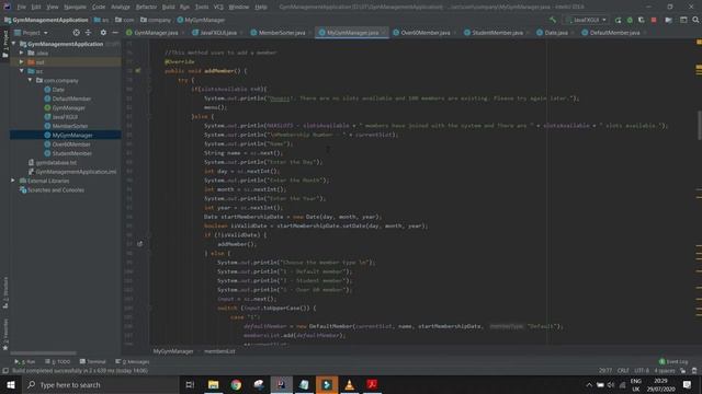 Gym Manager Application - Implementation and Demonstration Intellij IDEA