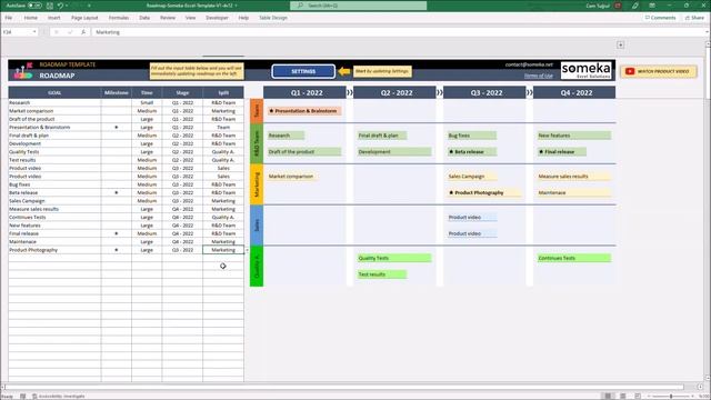 Roadmap Excel Template | Product Planning and Process Management Tool