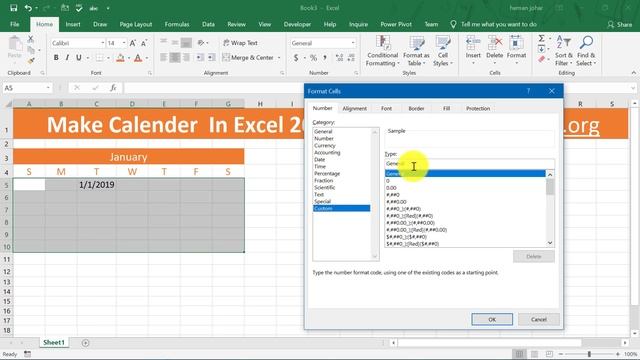 Make Calendar in Excel 2019