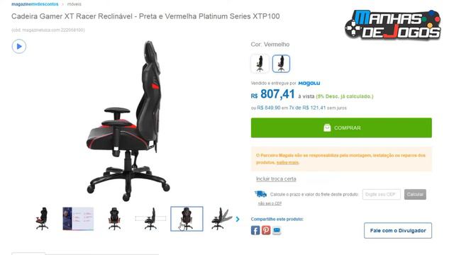 DICA RÁPIDA - Cadeira Gamer XT Racer Reclinável Platinum Series XTP140