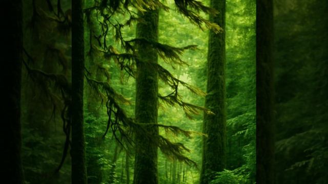 Видео ИИ сквозь зеленый лес