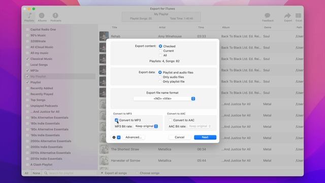 Export for iTunes: Copy playlists to SD card or USB drive