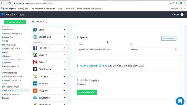 Integrar Zoho CRM com Toky [Português]